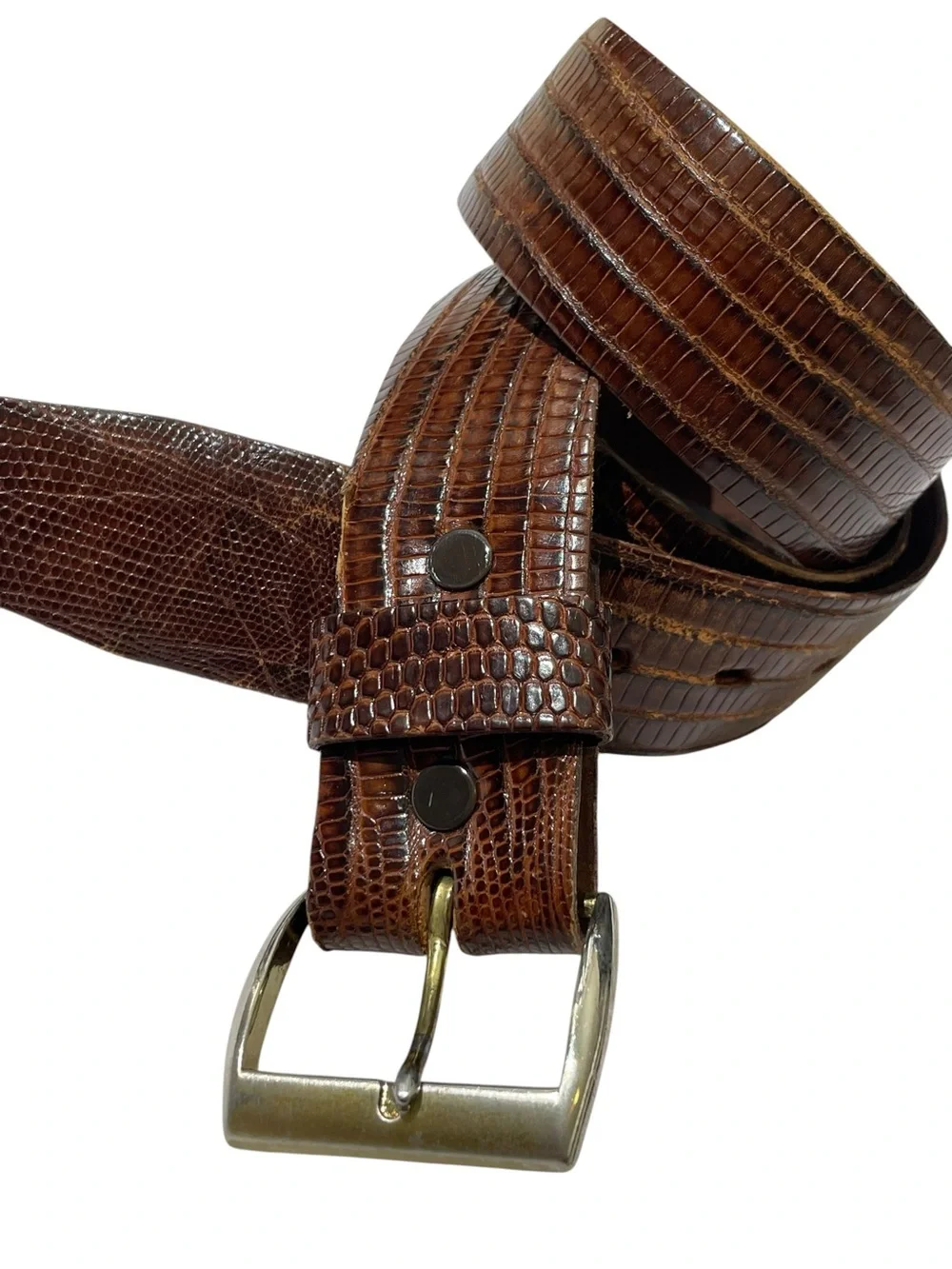 VINTAGE GENUINE LIZARD Brown Men's Sz 34 Western Belt Leather Southwestern